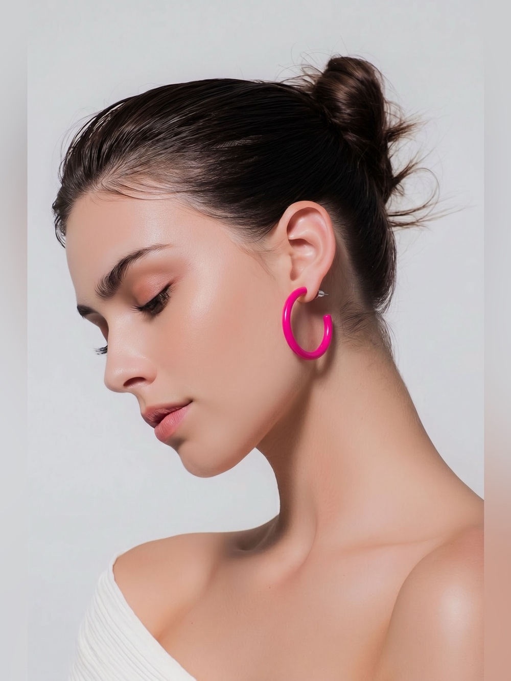 Vintage enameled, pink hoop earrings